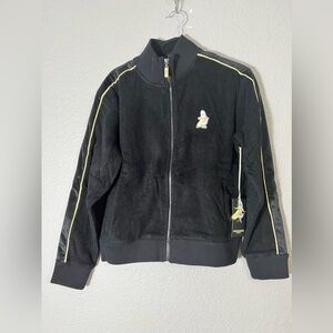 Bananas Monkey Zip up track jacket Black Yellow Terry Cloth 100% cotton small‎